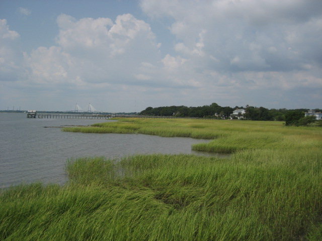 The old Pitt Street Bridge causeway in the Old Village, Mount Pleasant