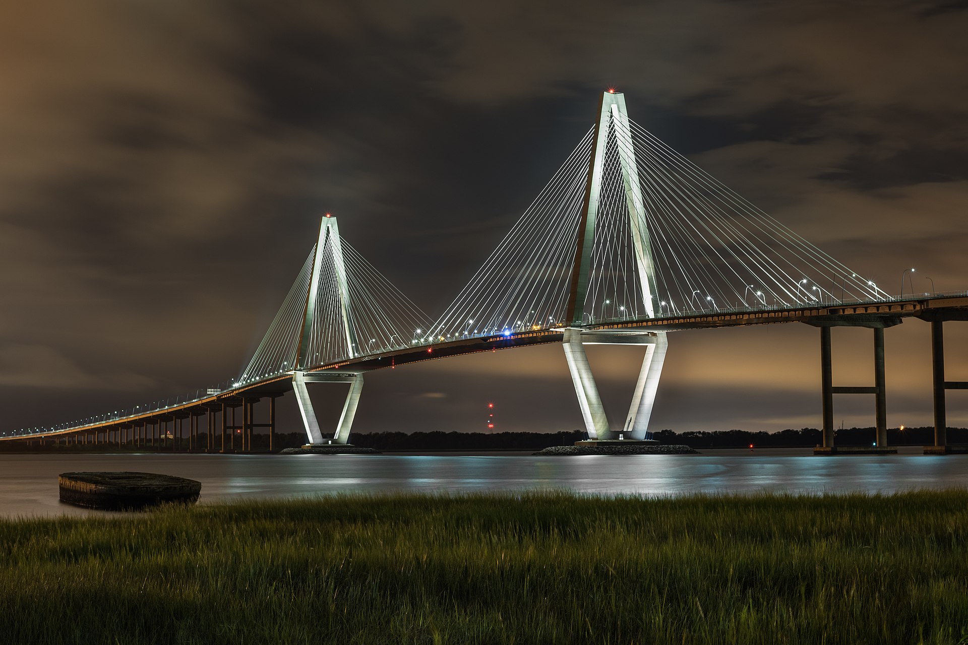 The Arthur Ravenel Jr. Bridge over the Cooper River, seen from Mount Pleasant, South Carolina